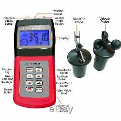 Anemometer 3-Cup Sensor Air Flow Temp Wind Speed Height Direction Tester Meter