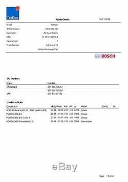 Mass Air Flow Sensor Meter MAF BOSCH # 0986280139 fits Porsche Audi NEW