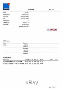 Mass Air Flow Sensor Meter MAF BOSCH # 0986280140 fits Opel NEW