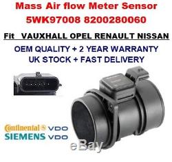 Mass Air Flow meter sensor 5WK97008 8200280060 for RENAULT NISSAN GENUINE OEM